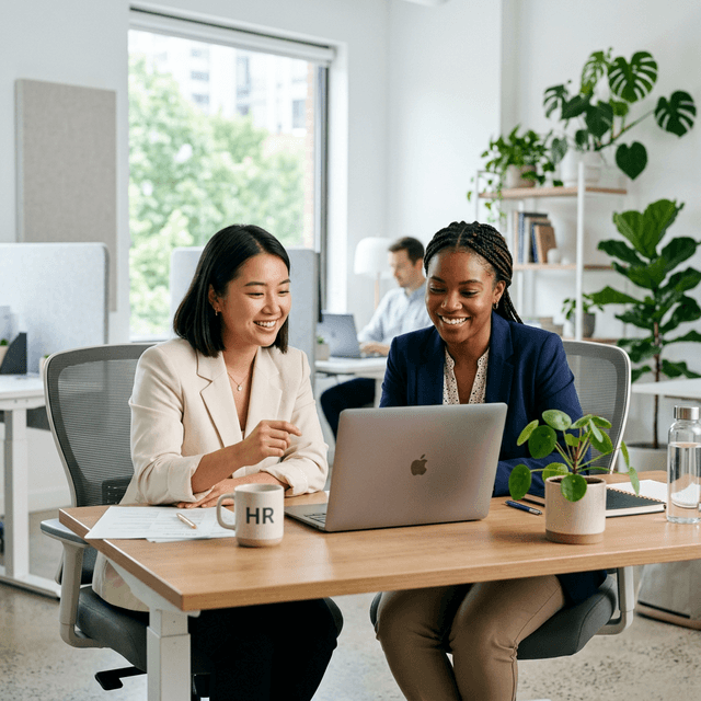 HR professionals collaborating in a modern office